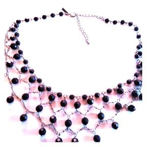 Black beaded 3 tiered necklace/silver hardware